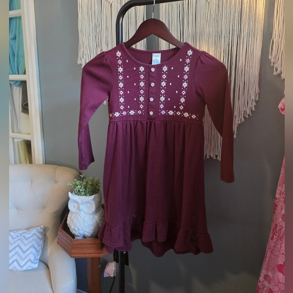 Gymboree Girls Burgundy Long Sleeve Dress Embroidered Size 7